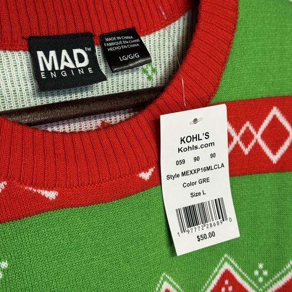 New Ugly Christmas Sweater Size L Cat Meowy Catmas Unisex Holiday Mad Engine - Picture 4 of 5